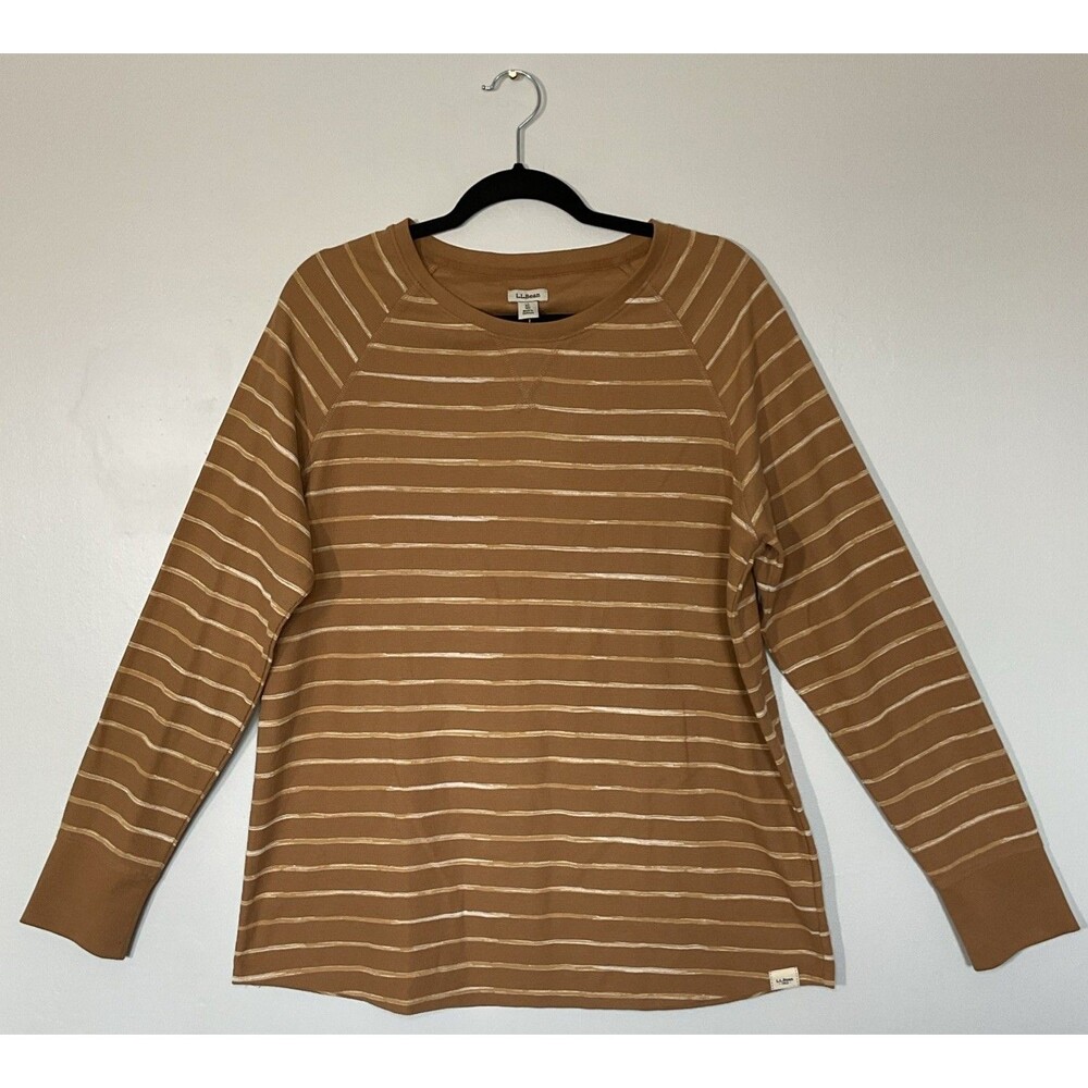 LL Bean Women's Unshrinkable Mini-Waffle Tee Long-Sleeve Crewneck Stripe Size XL